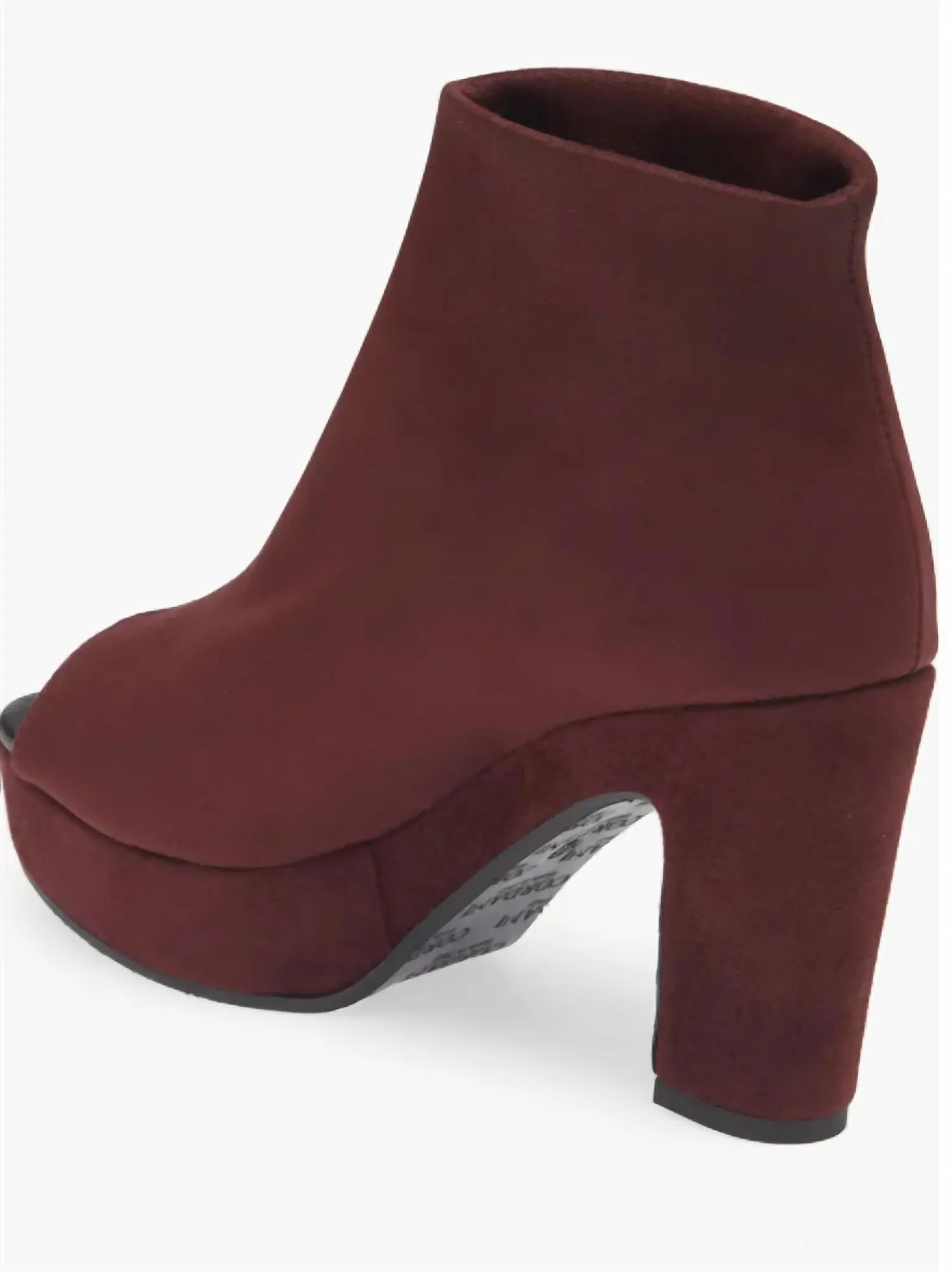 Tyra Peep Toe Platform Bootie In Bordo Stretch Suede