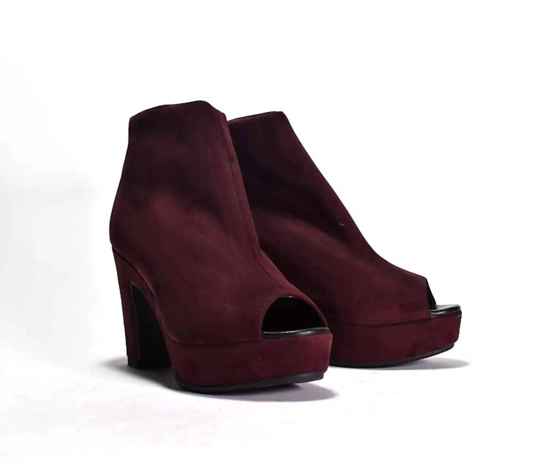 Tyra Peep Toe Platform Bootie In Bordo Stretch Suede