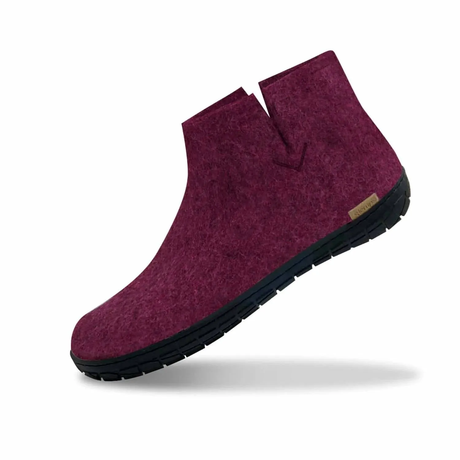 Unisex Felt Low Boots With Black Rubber Sole In Cranberry