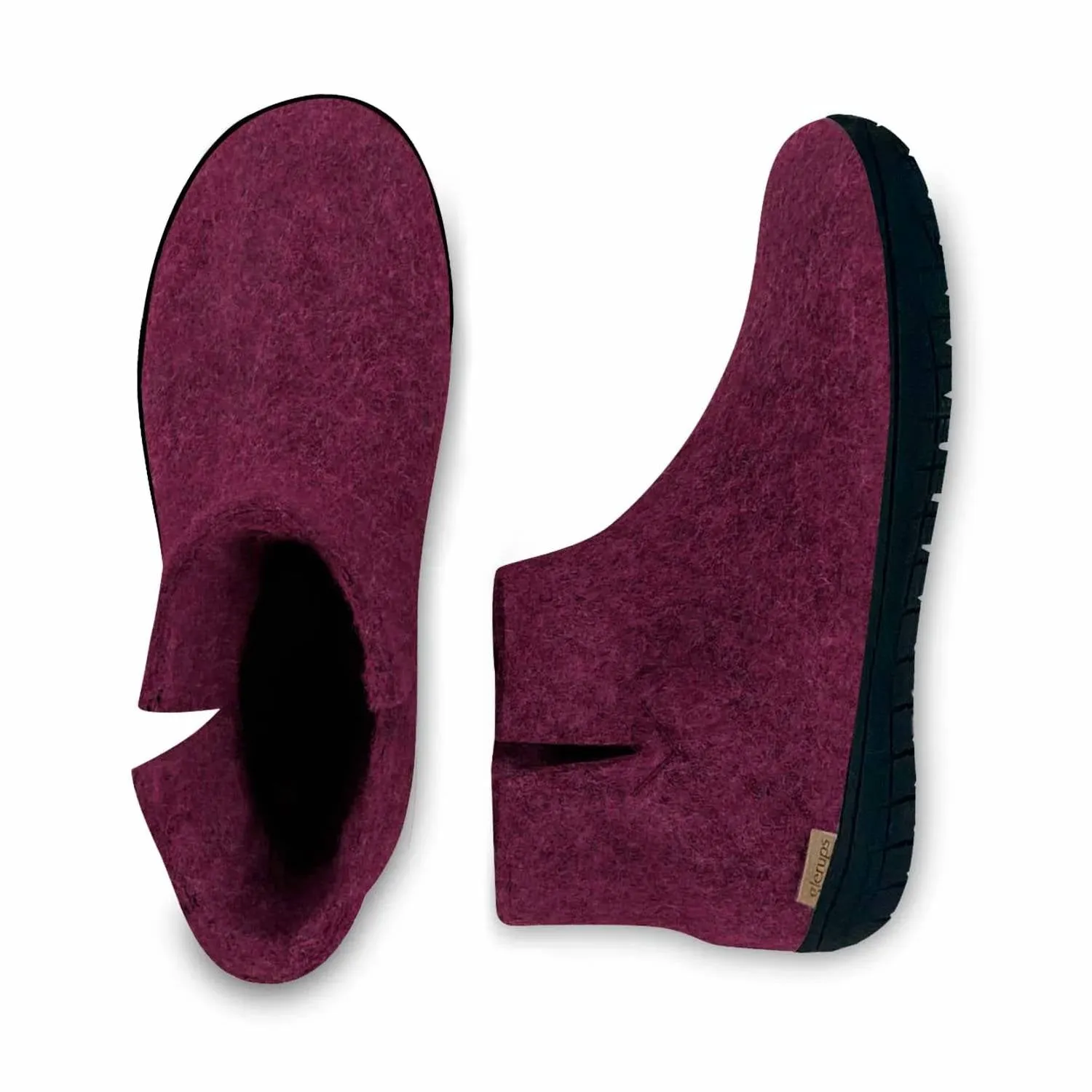 Unisex Felt Low Boots With Black Rubber Sole In Cranberry