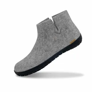 Unisex Felt Low Boots With Black Rubber Sole In Grey