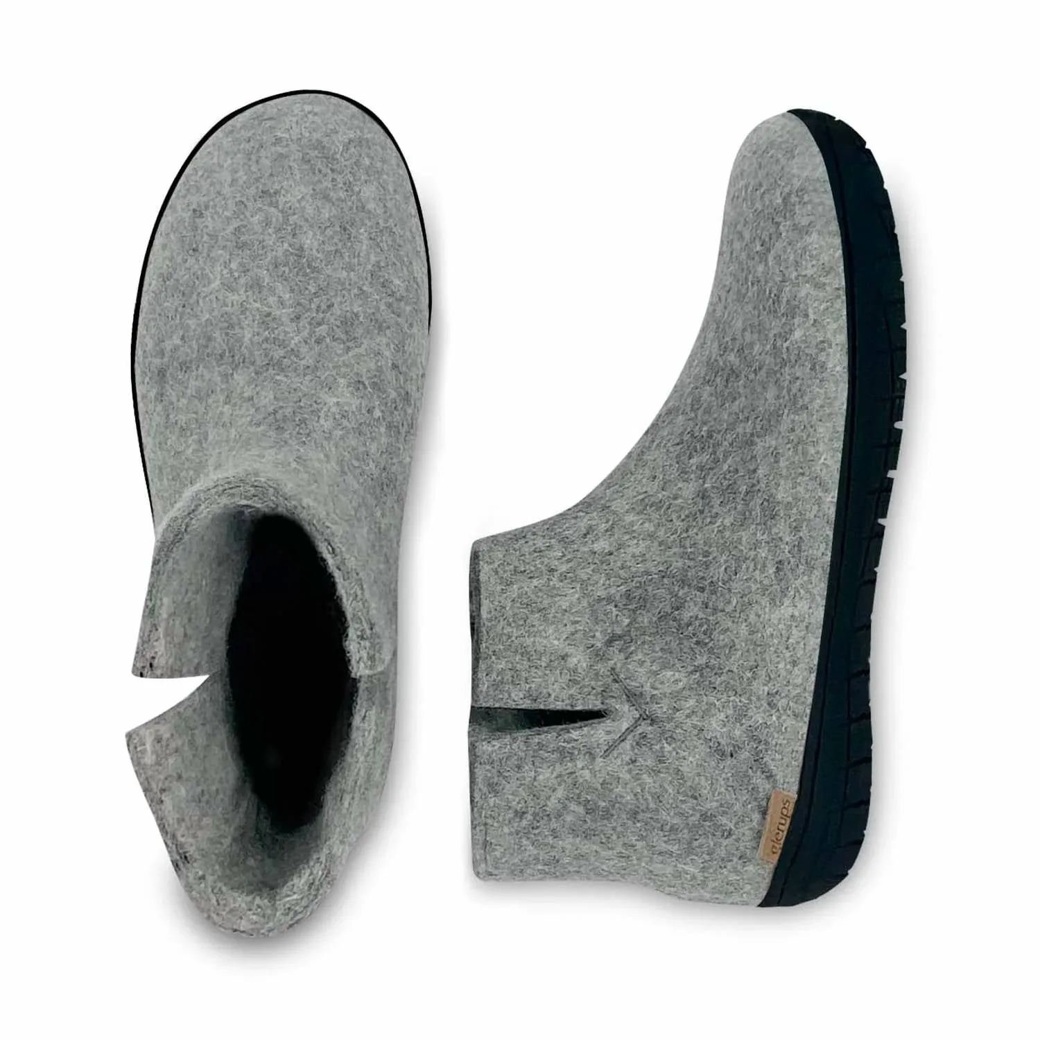 Unisex Felt Low Boots With Black Rubber Sole In Grey