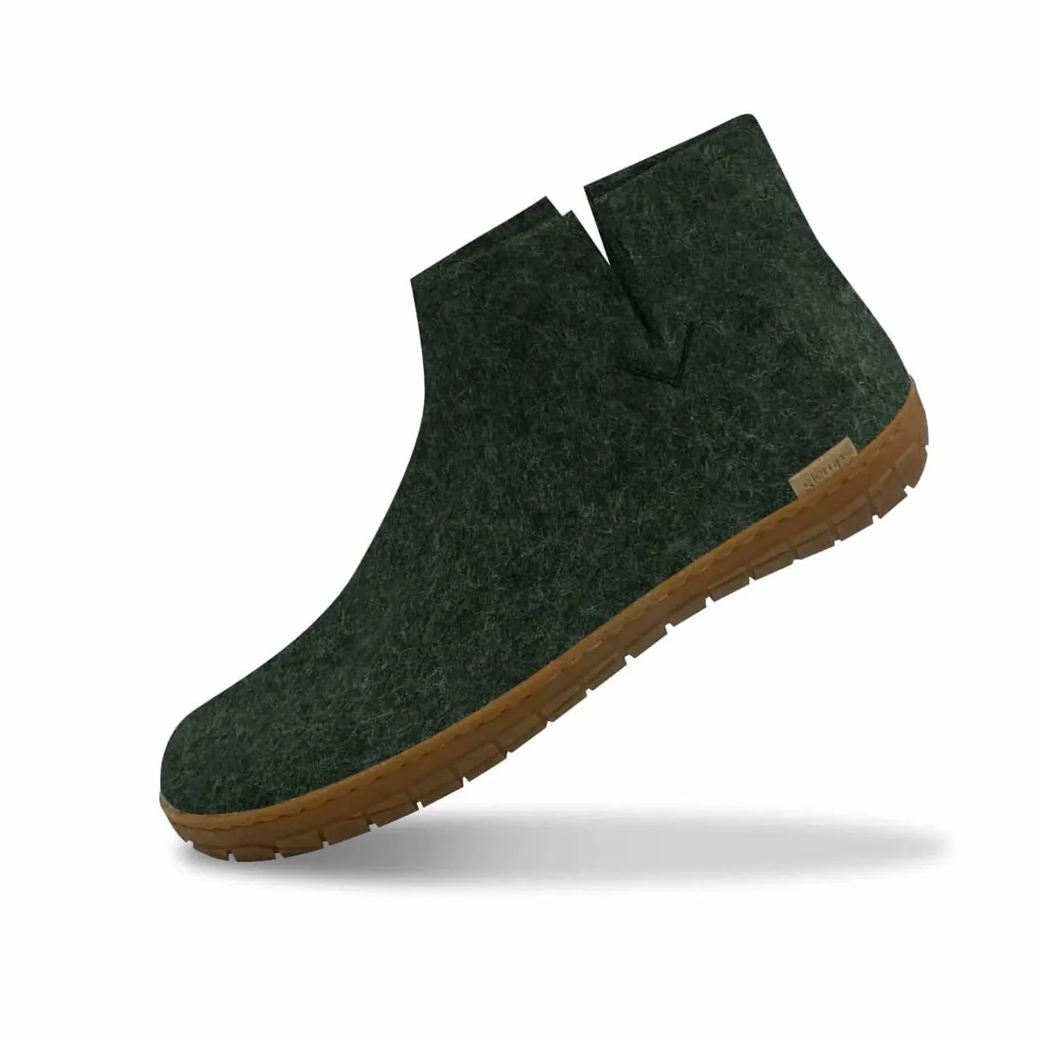 Unisex Felt Low Boots With Honey Rubber Sole In Forest