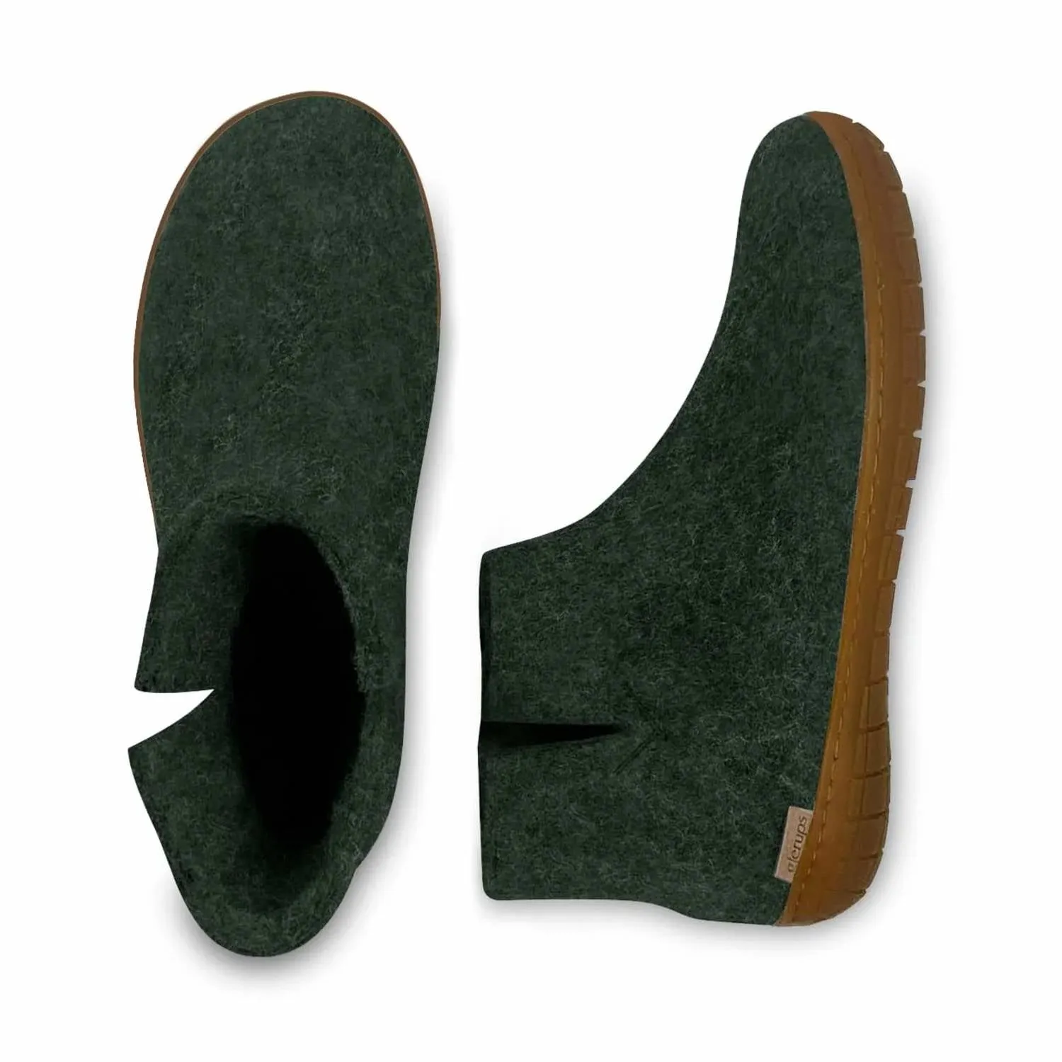 Unisex Felt Low Boots With Honey Rubber Sole In Forest