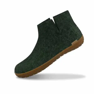 Unisex Felt Low Boots With Honey Rubber Sole In Forest