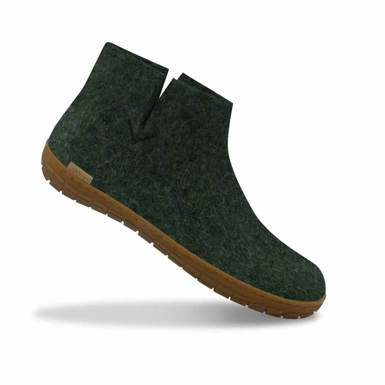 Unisex Felt Low Boots With Honey Rubber Sole In Forest