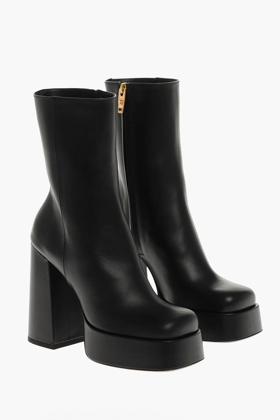 Versace Leather Platform Booties With Inner Zip 13Cm