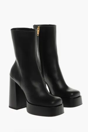 Versace Leather Platform Booties With Inner Zip 13Cm