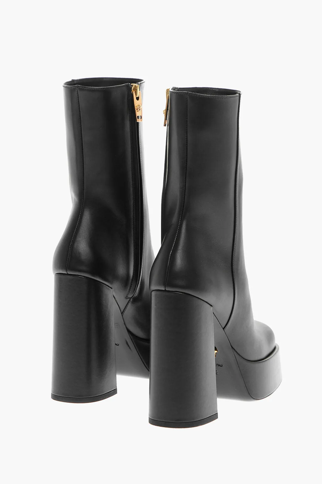 Versace Leather Platform Booties With Inner Zip 13Cm
