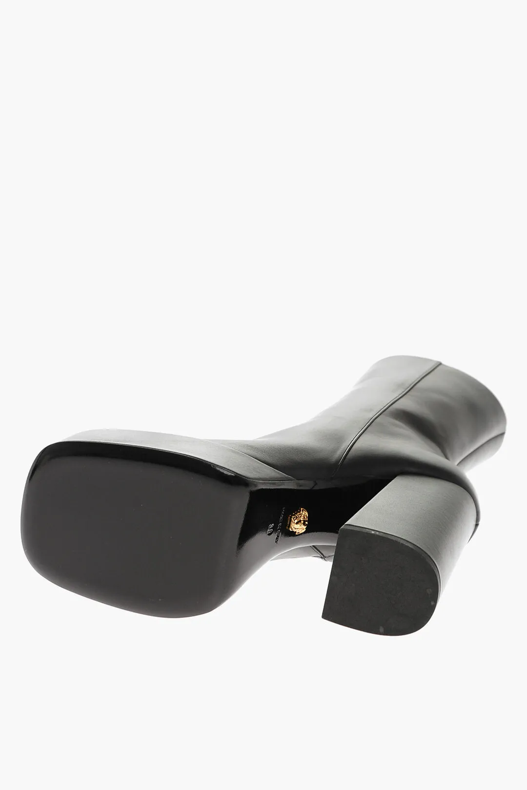 Versace Leather Platform Booties With Inner Zip 13Cm