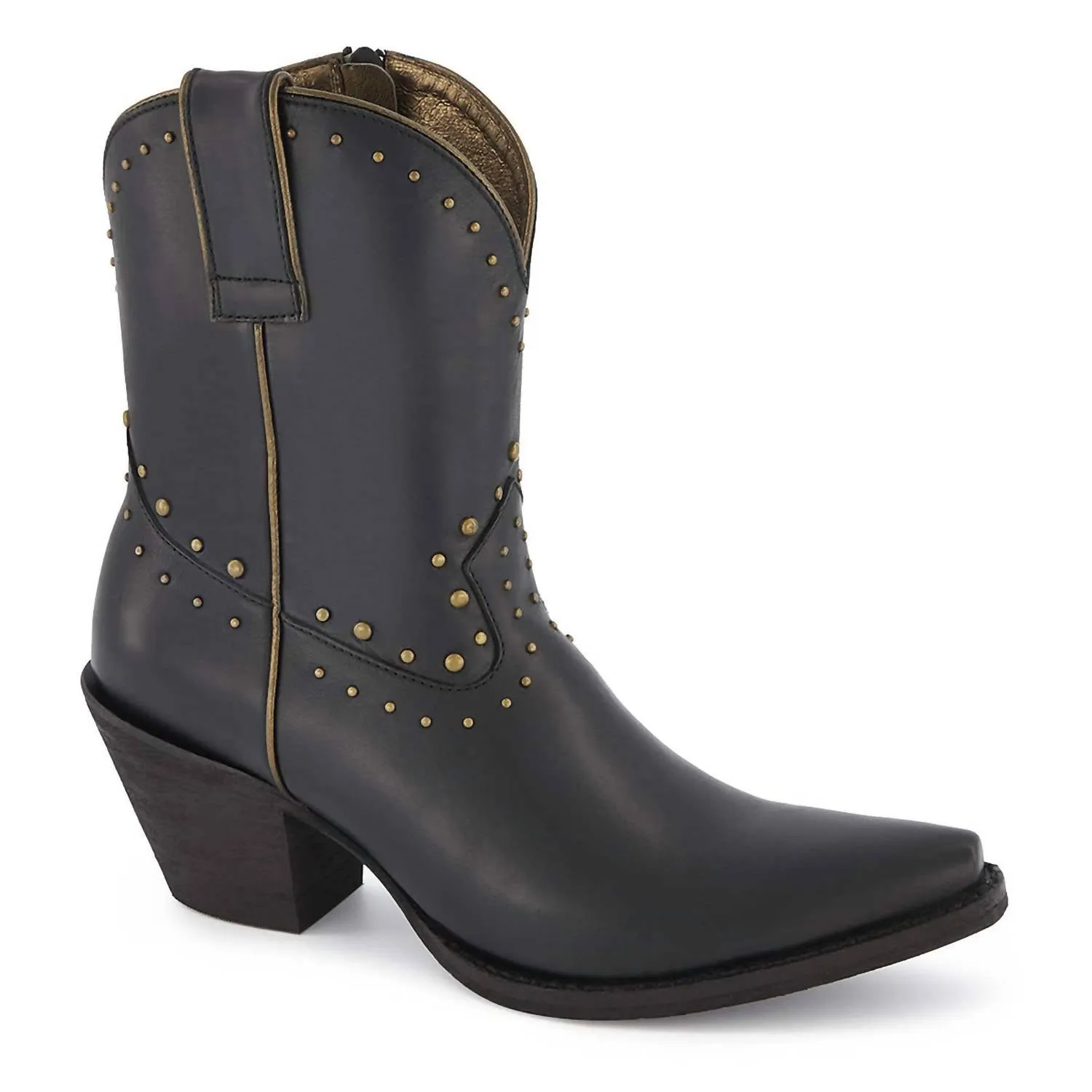 Women Premium Leather Western Short Boots In Black
