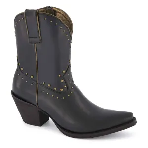 Women Premium Leather Western Short Boots In Black