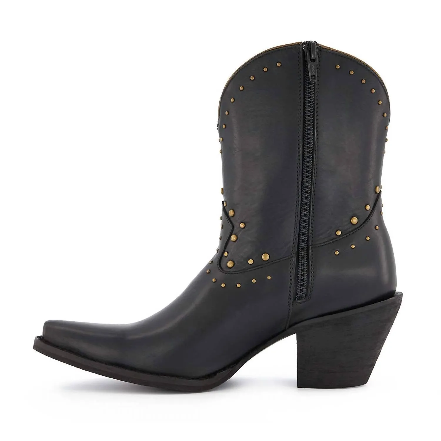 Women Premium Leather Western Short Boots In Black