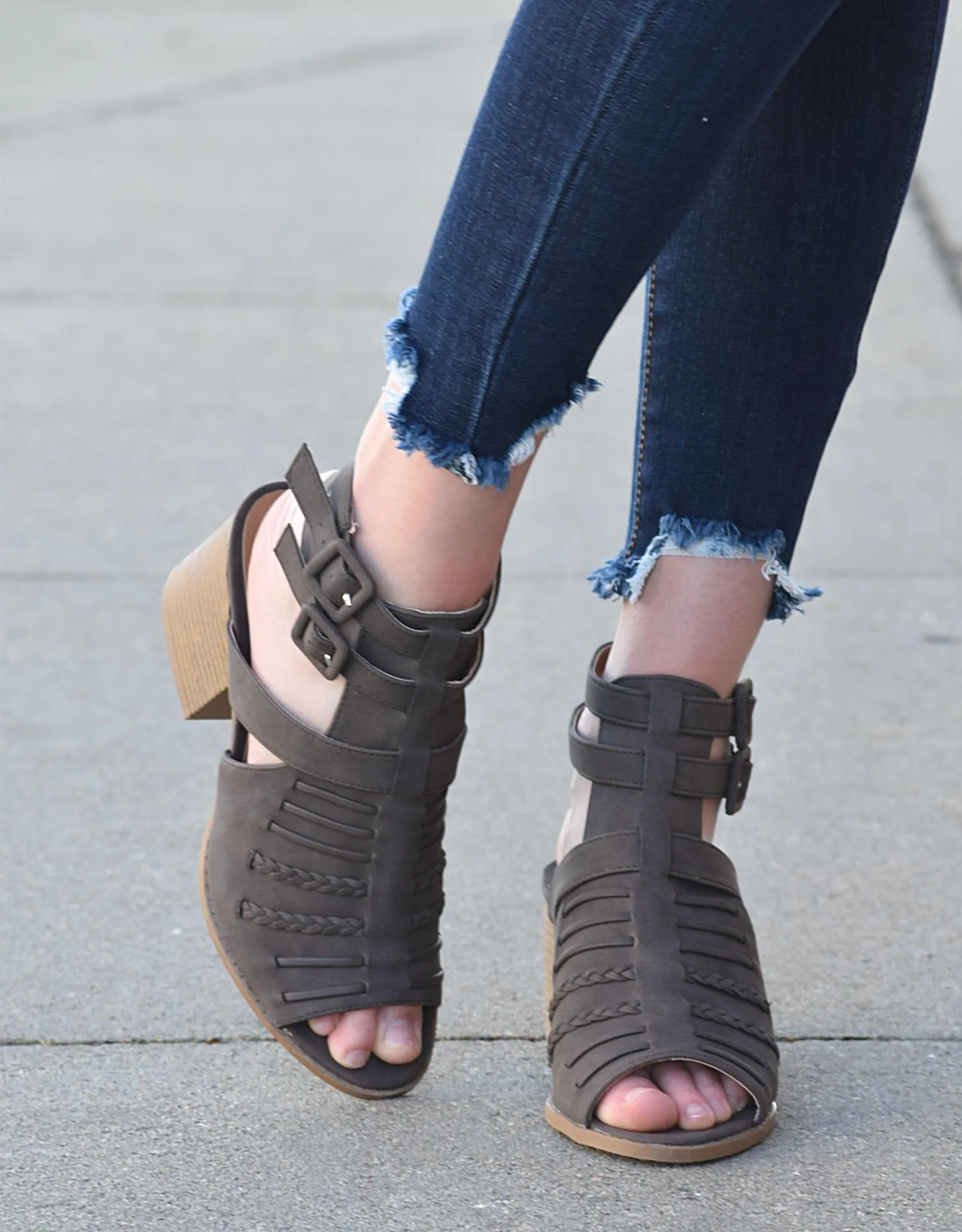 Women's Double Buckled Bootie In Grey