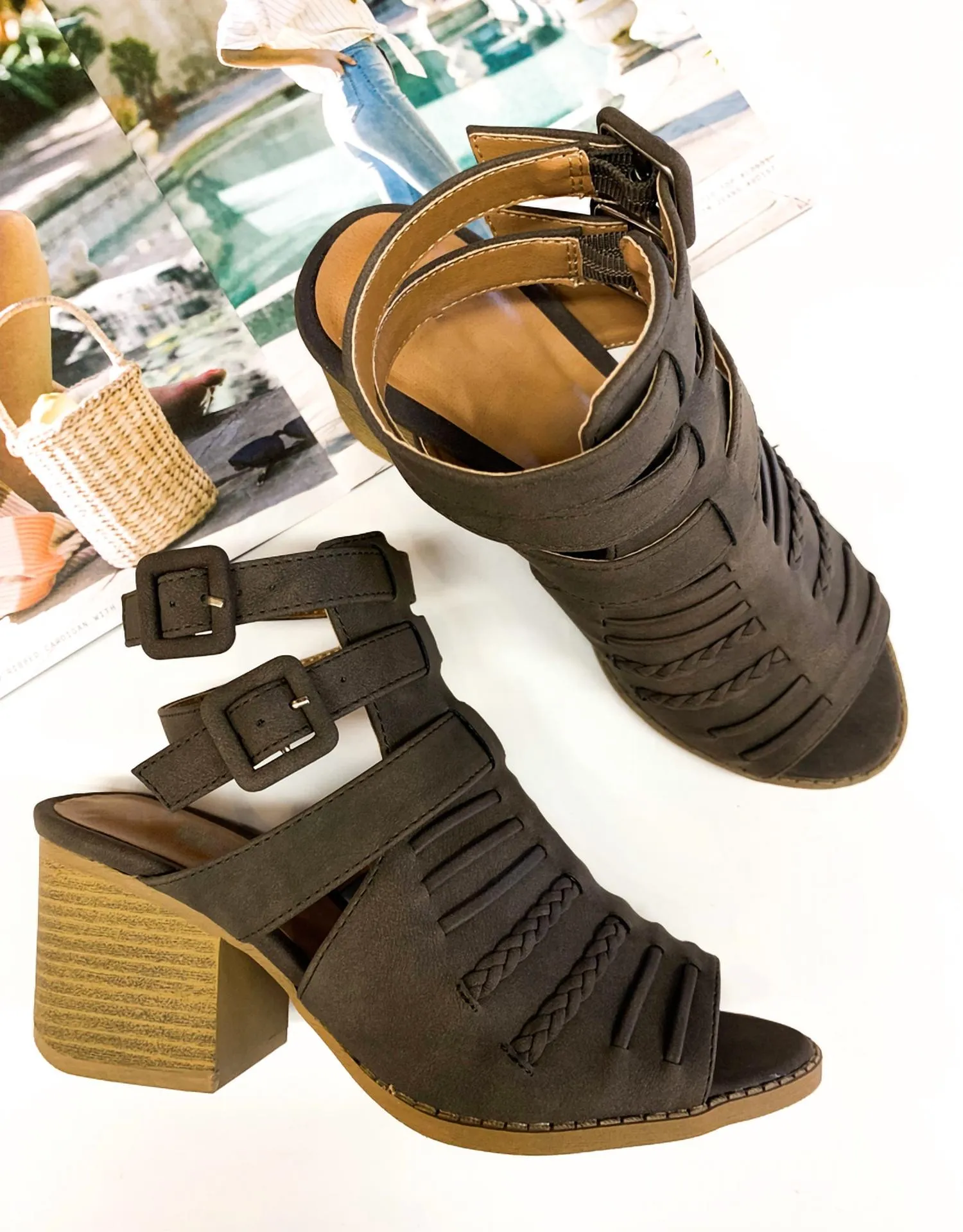 Women's Double Buckled Bootie In Grey