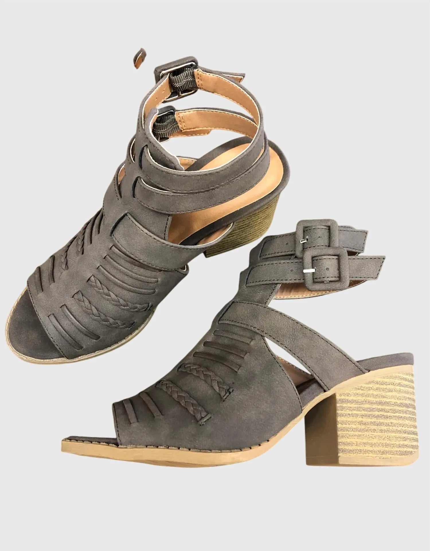Women's Double Buckled Bootie In Grey