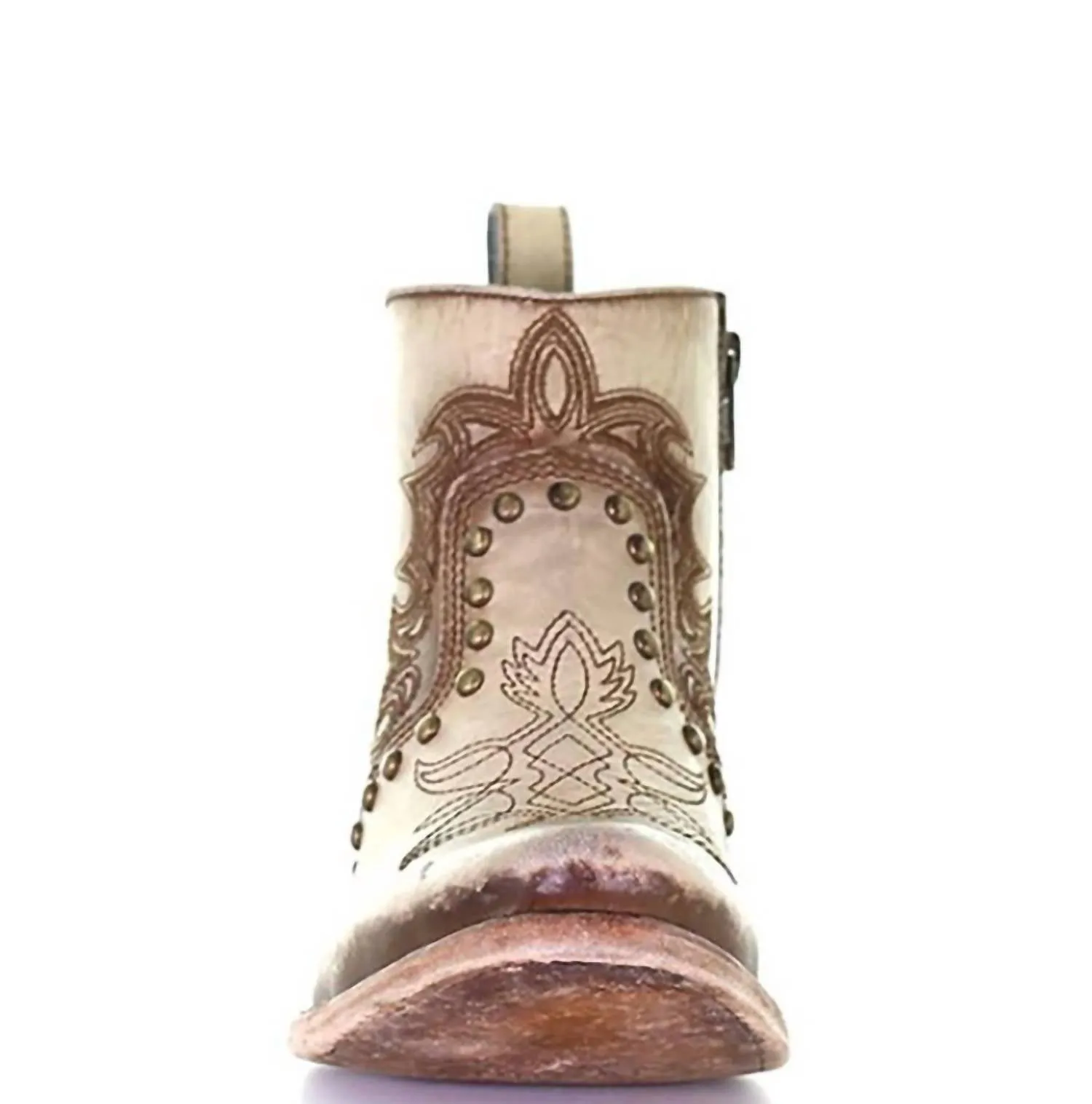 Women's Embroidered & Stud Round Toe Short Boot In Beige