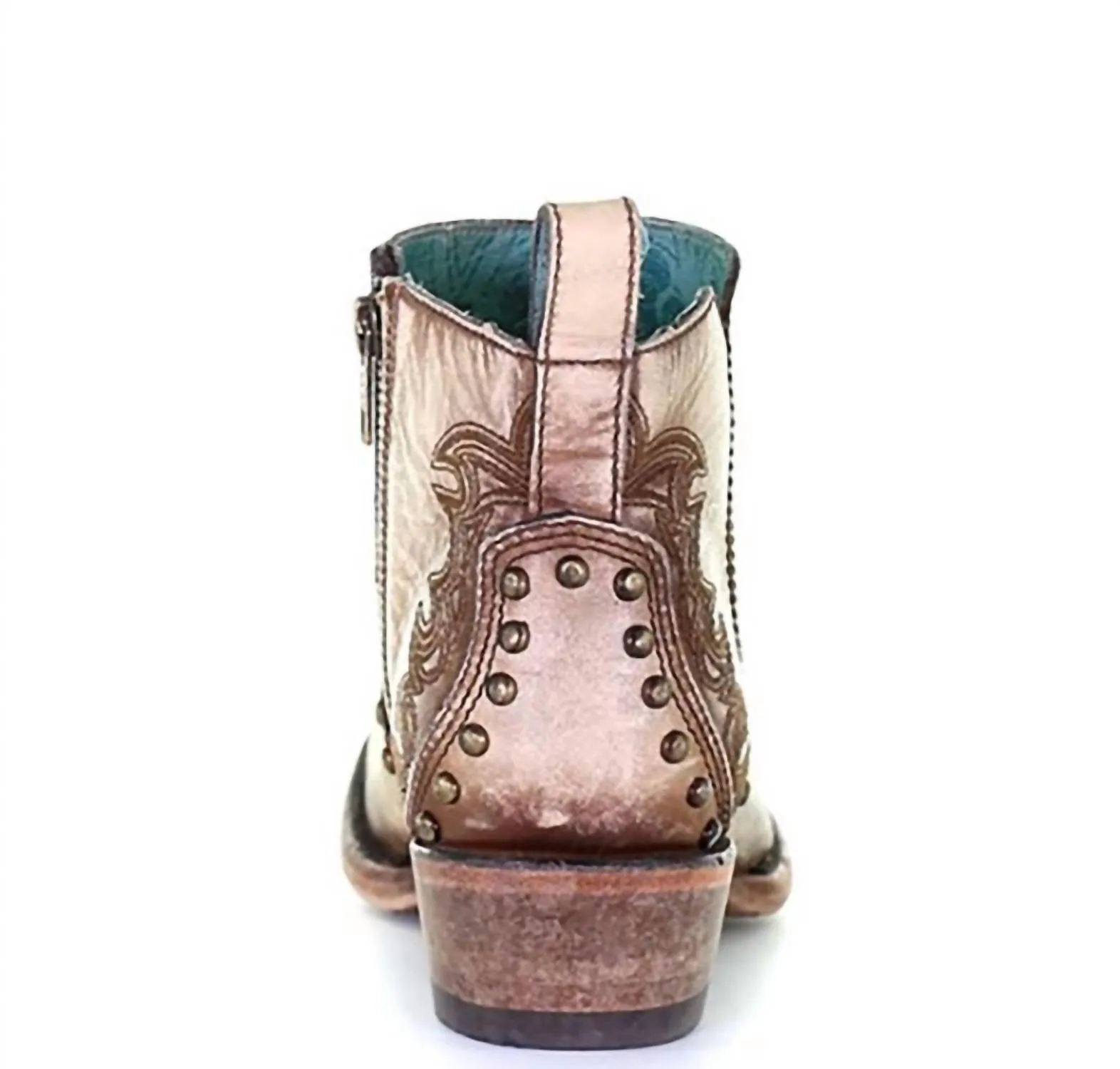 Women's Embroidered & Stud Round Toe Short Boot In Beige