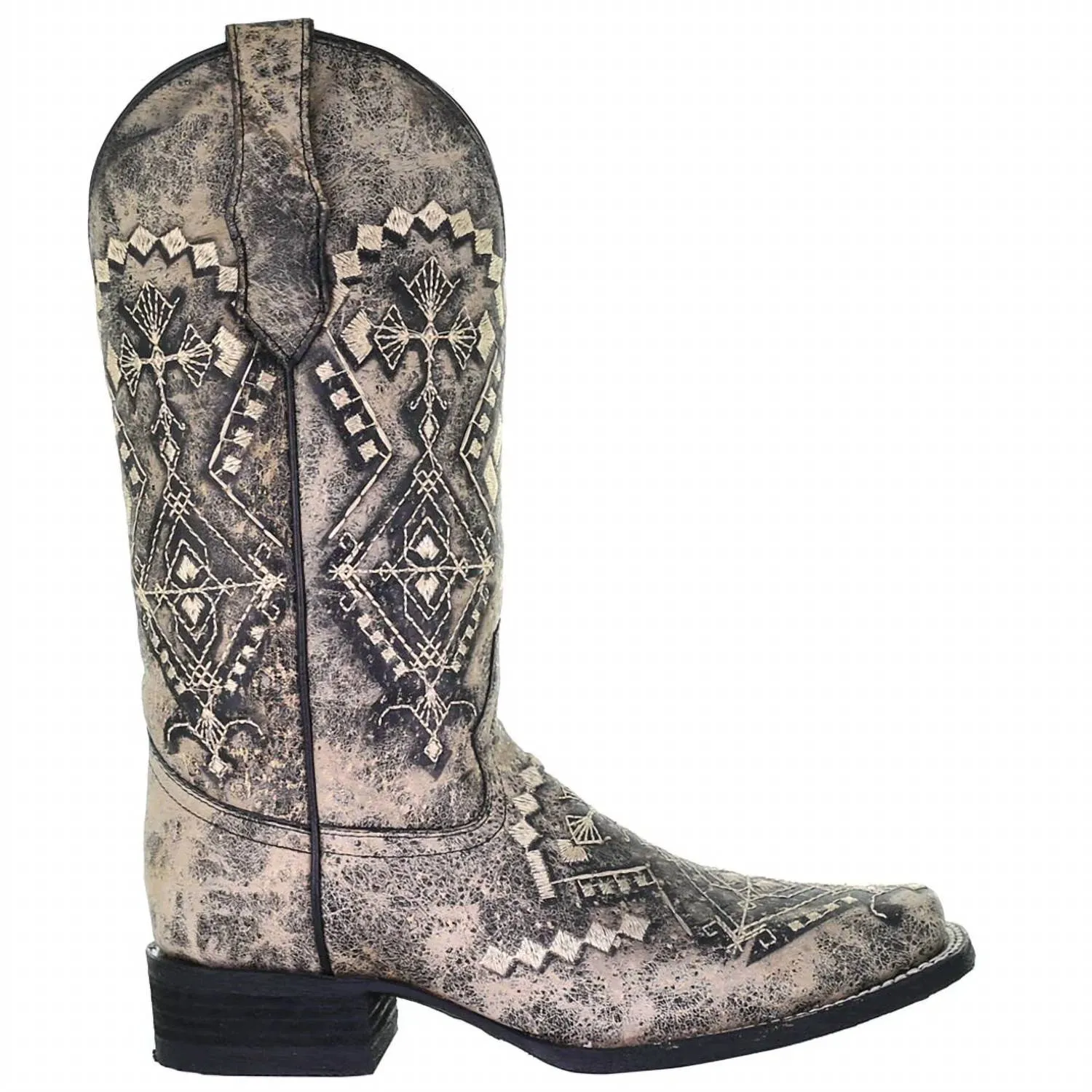 Women's Embroidered Square Toe Boots In Sand