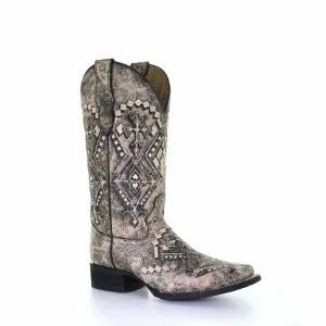 Women's Embroidered Square Toe Boots In Sand