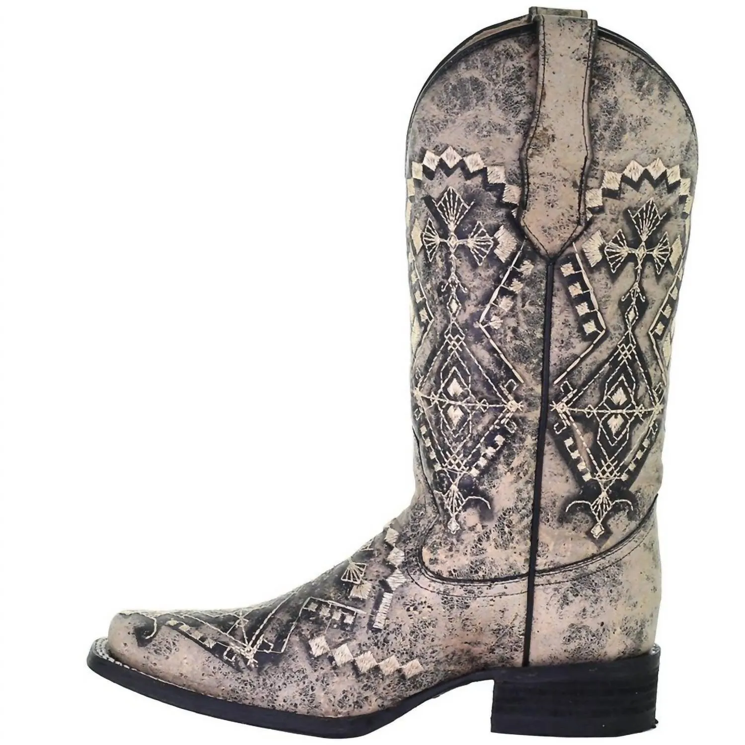 Women's Embroidered Square Toe Boots In Sand