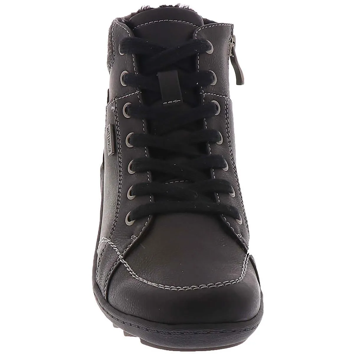 Womens Faux Leather Faux Fur Trim Ankle Boots