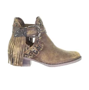 Women's Fringe Harness Shortie Boot In Distressed Brown