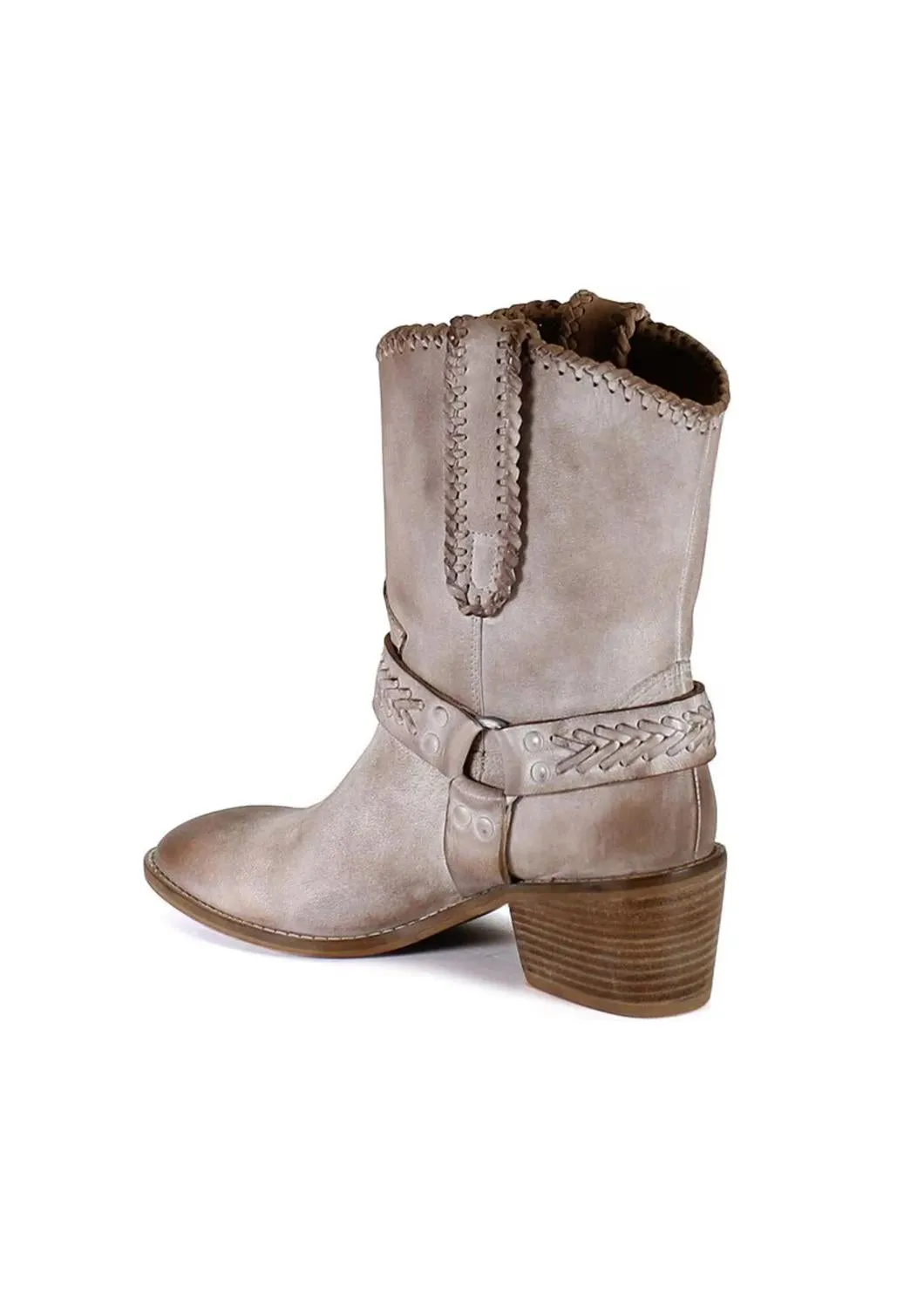 Women's Glass Heart Distressed Leather Western Booties In Off White
