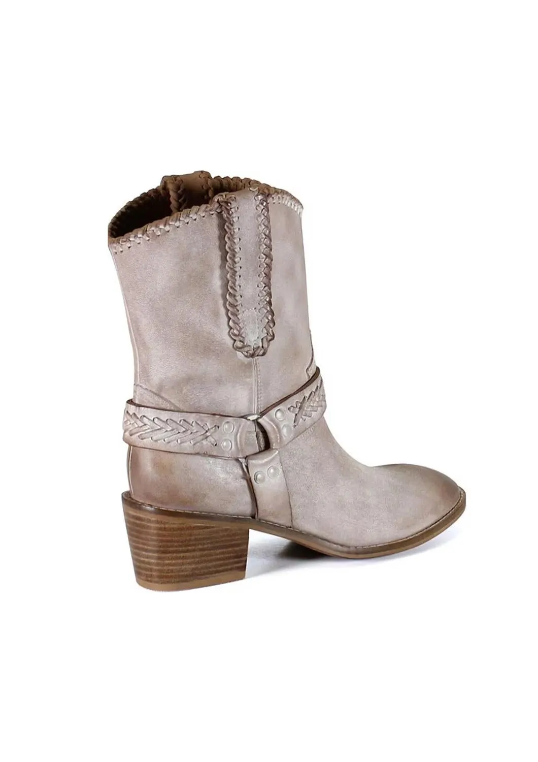 Women's Glass Heart Distressed Leather Western Booties In Off White