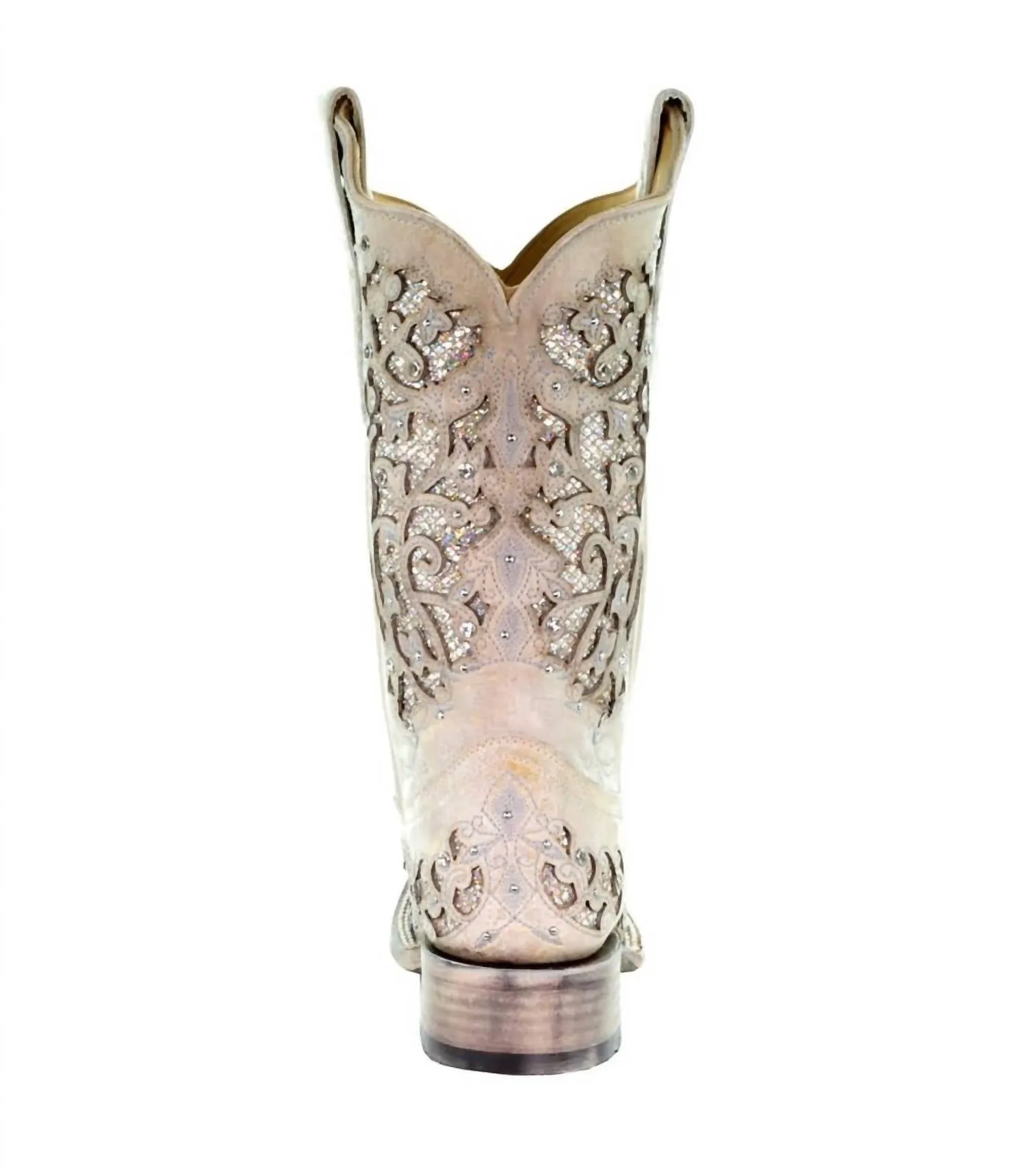 Women's Glitter Inlay Square Toe Cowboy Boots In White