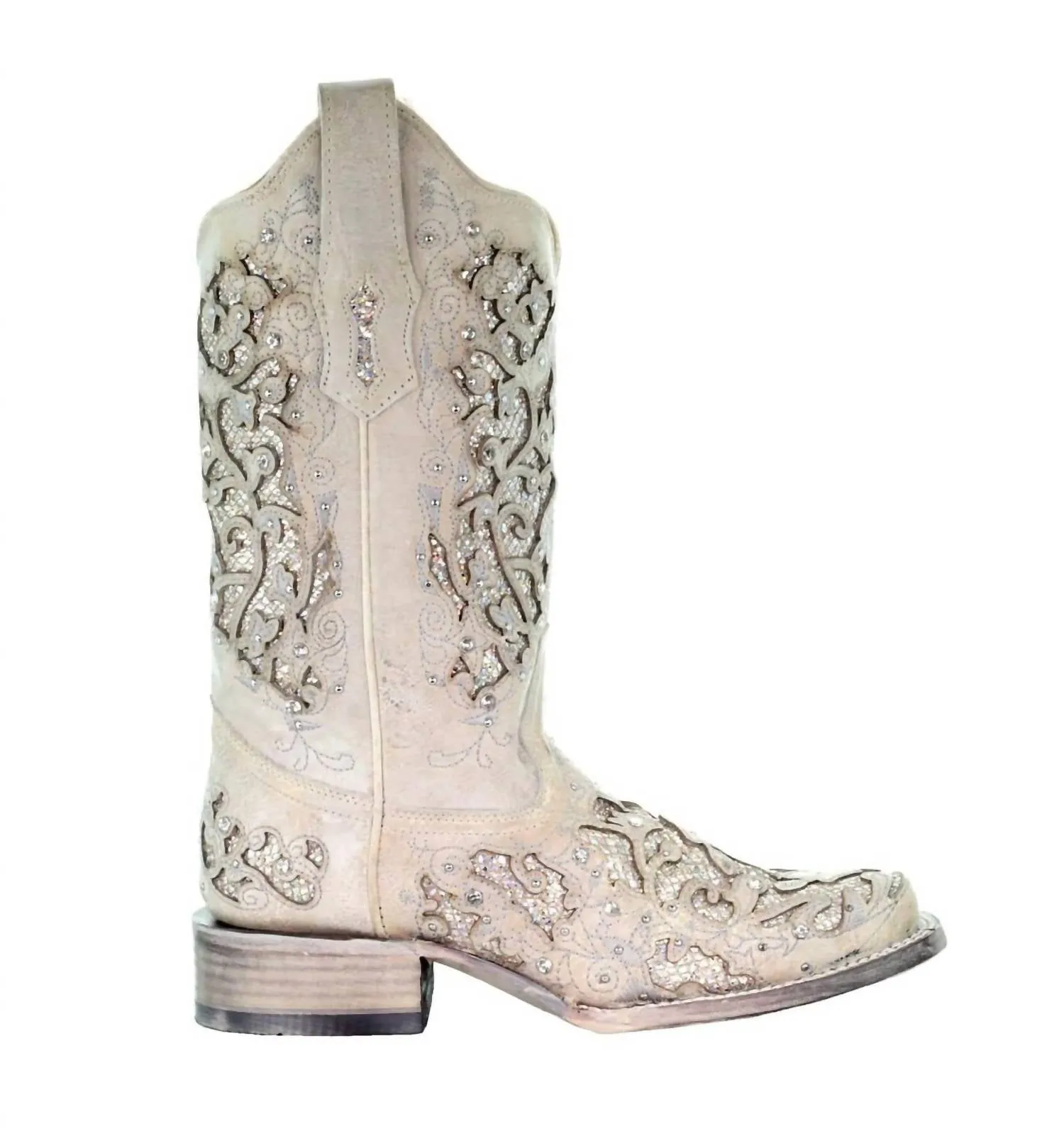 Women's Glitter Inlay Square Toe Cowboy Boots In White