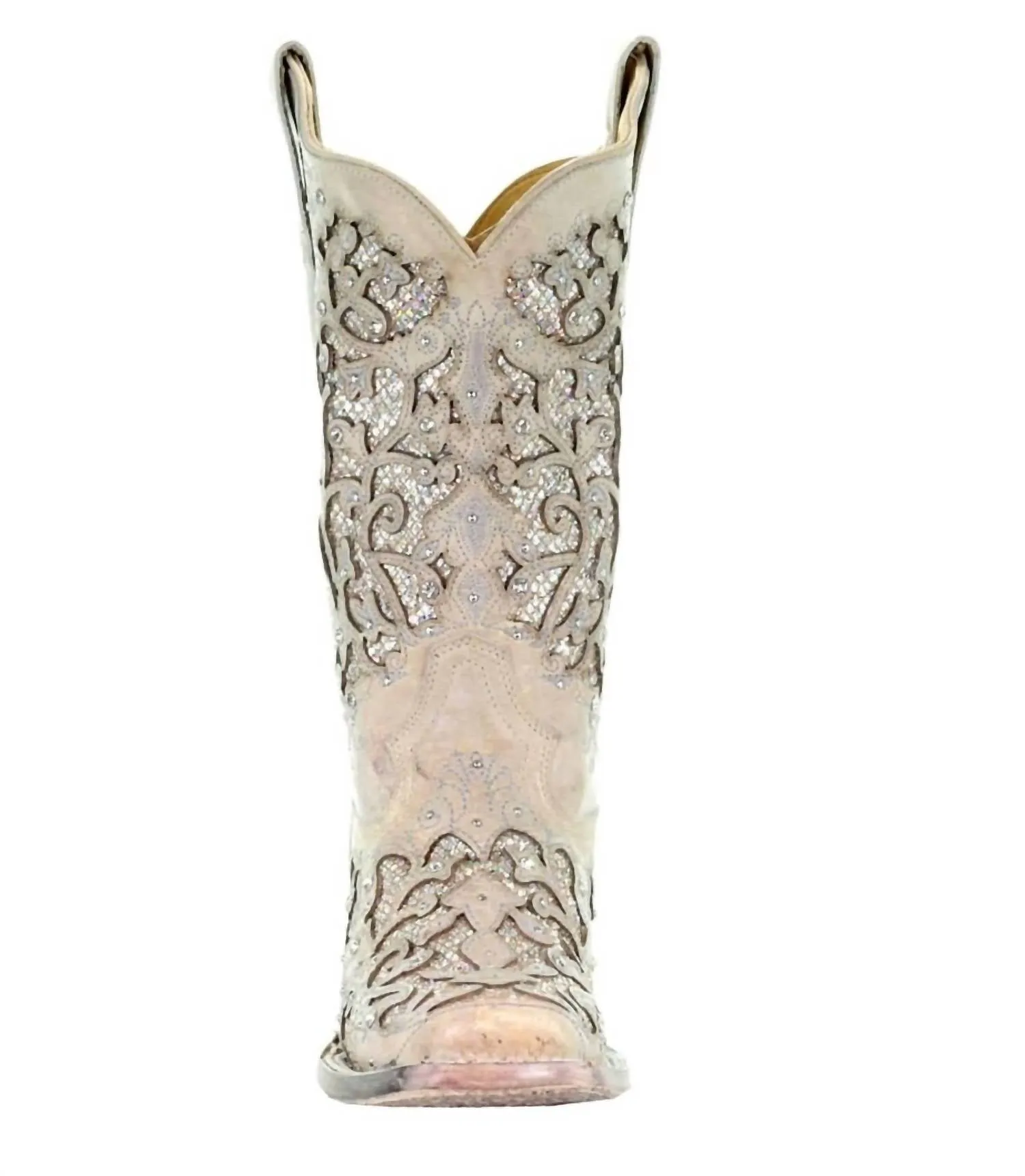 Women's Glitter Inlay Square Toe Cowboy Boots In White