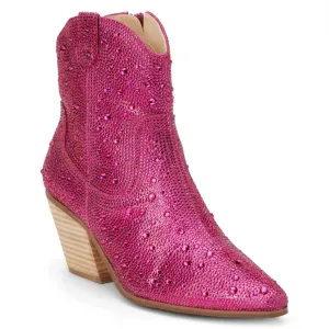 Women's Harlow Western Ankle Boots In Hot Pink Rhinestone