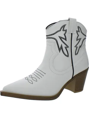 Womens Leather Block Heel Booties