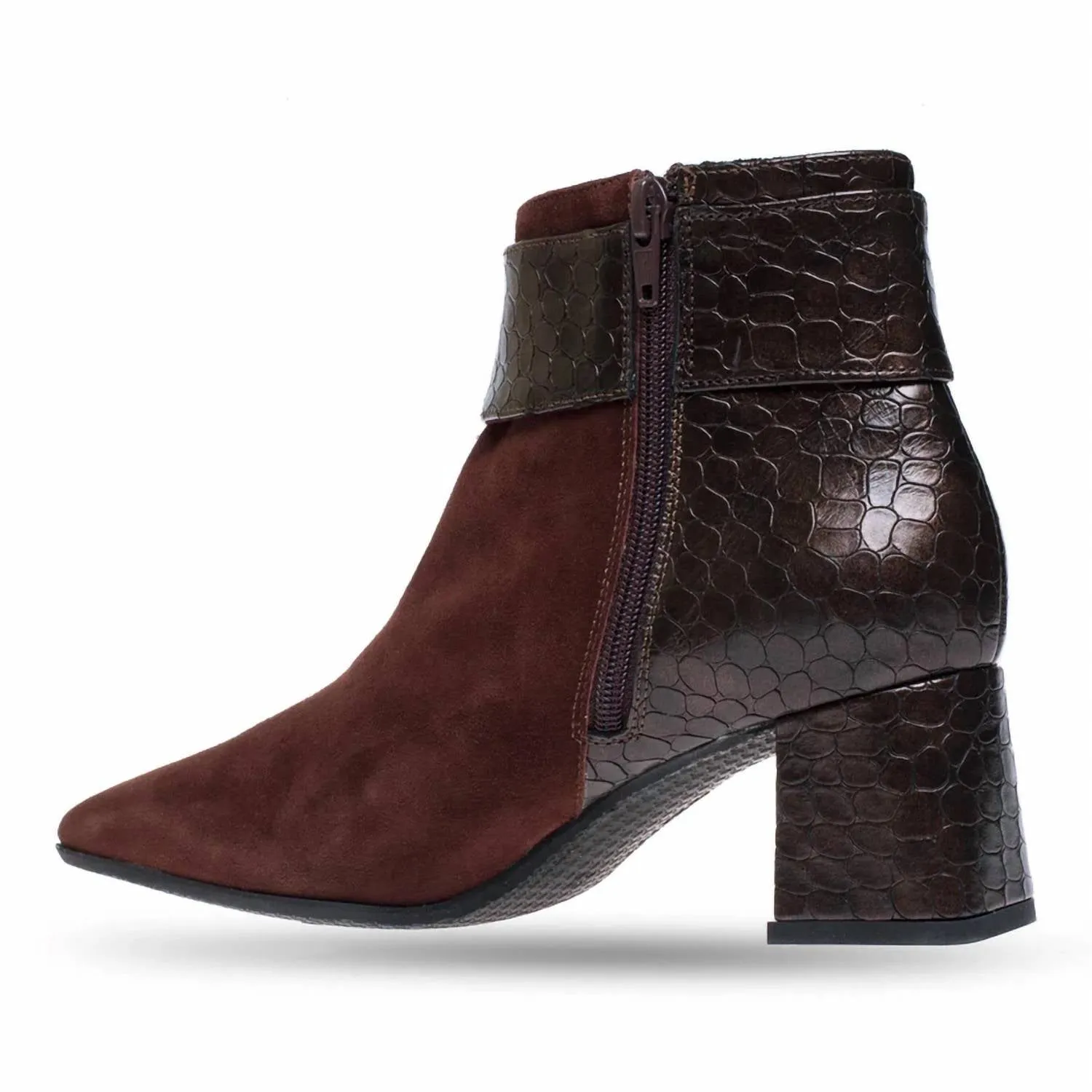 Women's Linzi Boots In Chocolate Suede Pearl Embossed Calf