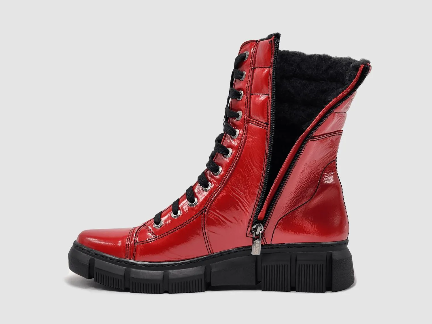 Women's Medusa Fur-Lined Zip-Up Leather Boots In Red