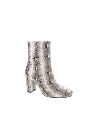 Women's Mid Calf Snake Print Boots In Beige