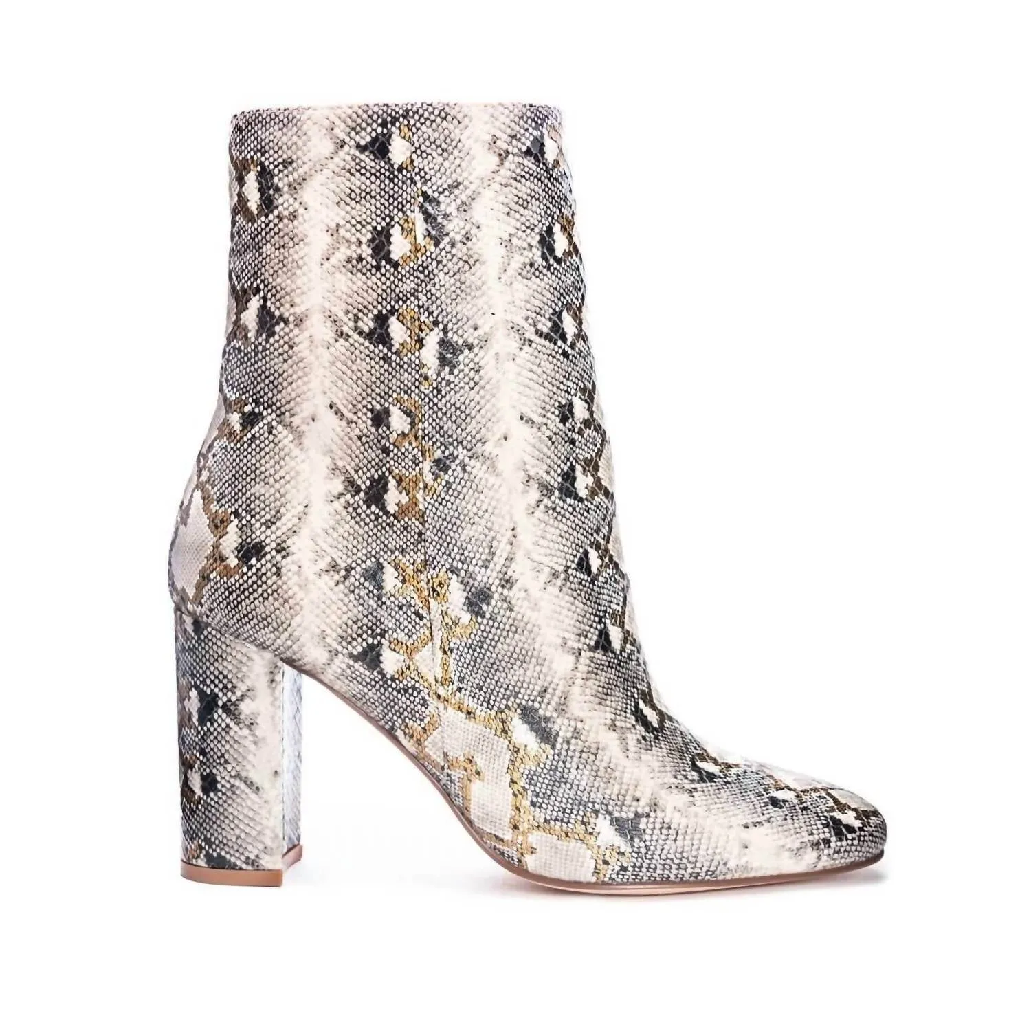 Women's Mid Calf Snake Print Boots In Beige