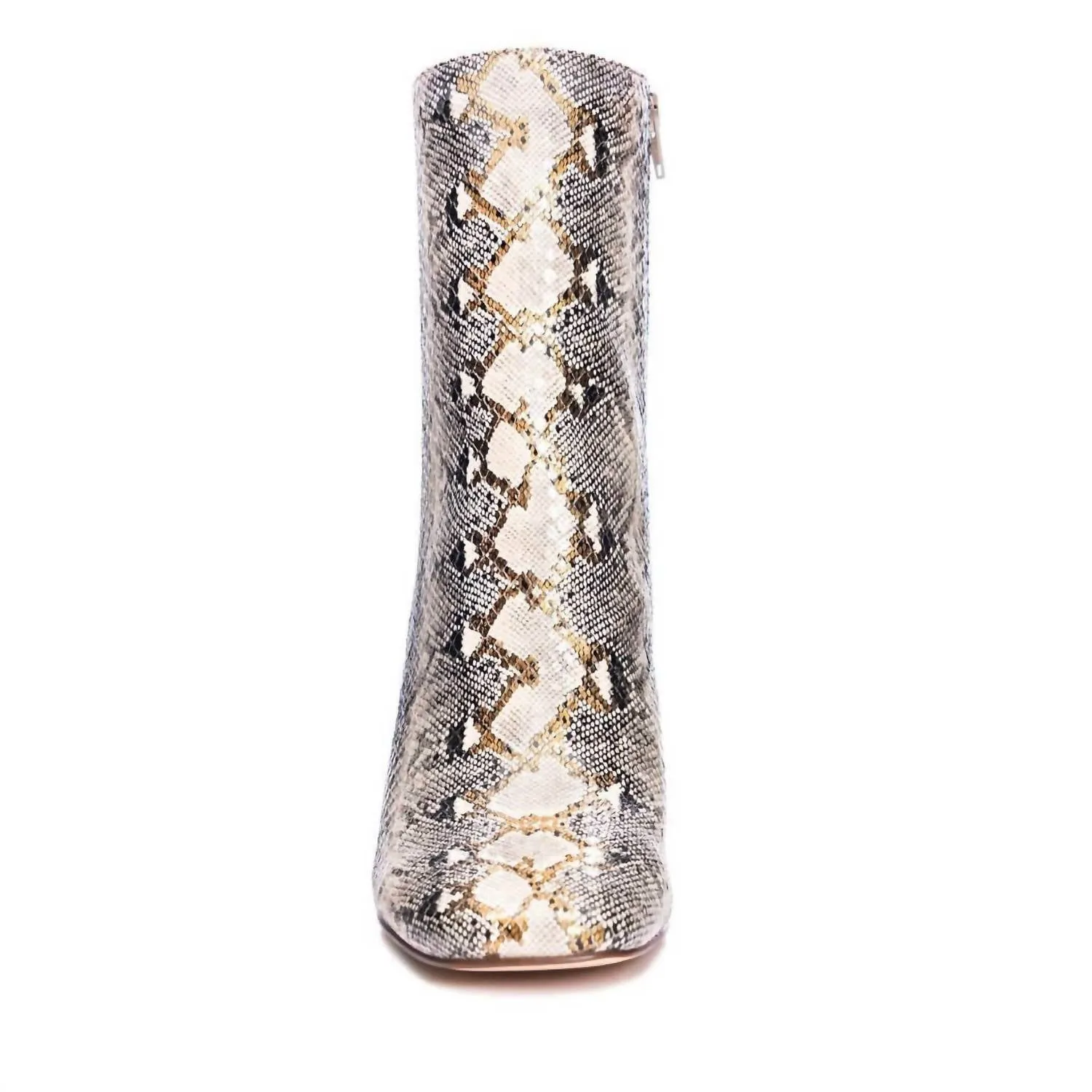 Women's Mid Calf Snake Print Boots In Beige