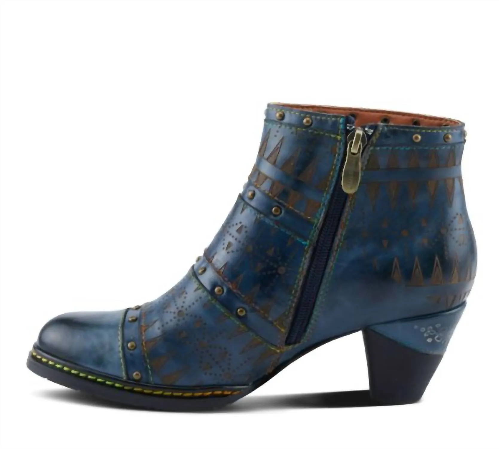 Women's Niobe Leather Bootie In Navy-Multi