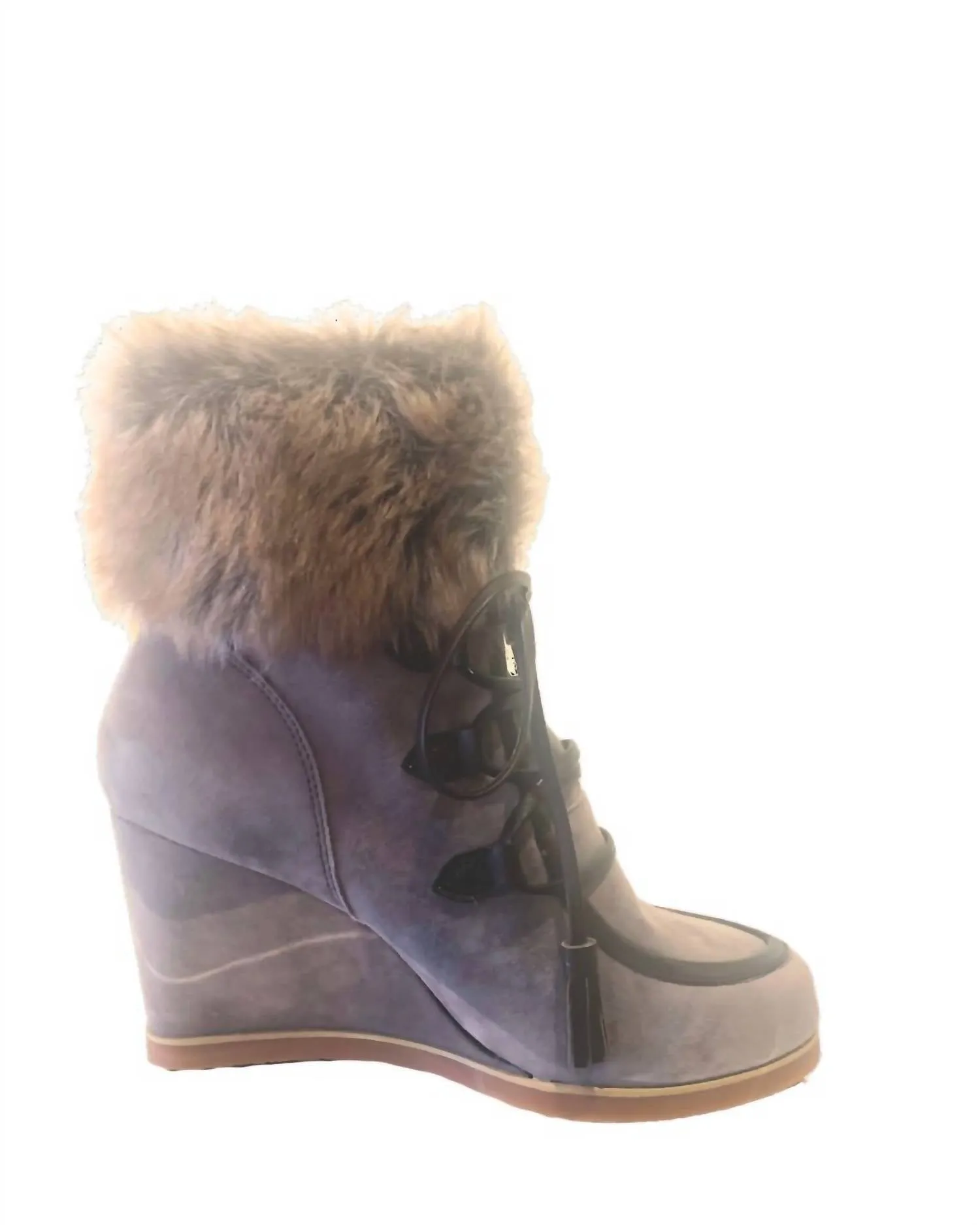 Women's North Star Ankle Wedge Boot In Gray Faux Fur
