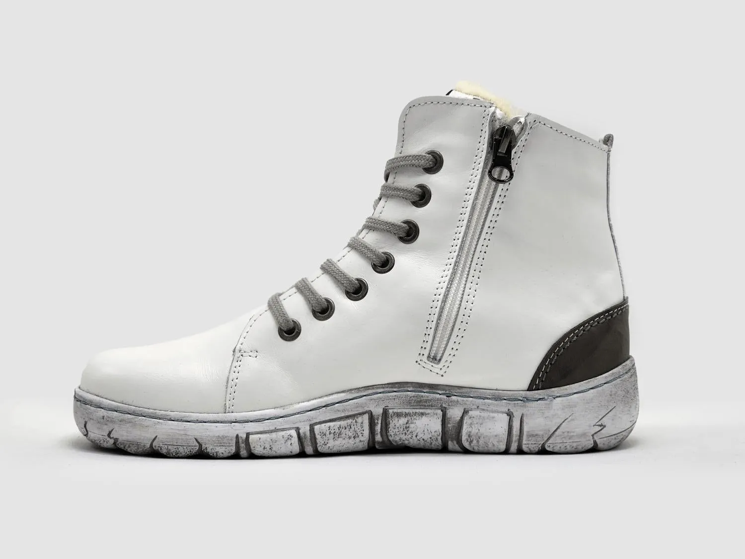Women's Original Thick Wool-Lined Zip-Up Leather Boots In White