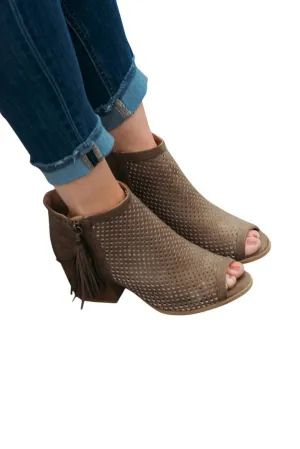 Women's Perforated Peep Toe Booties In Khaki
