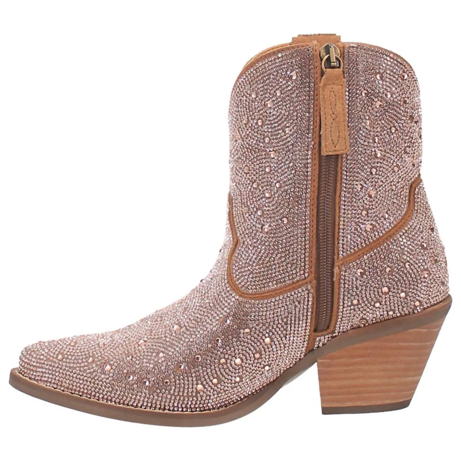 Women's Rhinestone Cowgirl Short Boot In Rose Gold