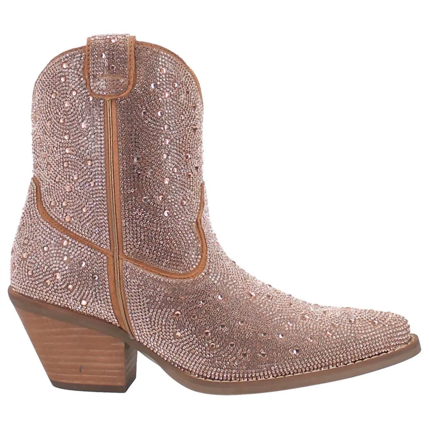 Women's Rhinestone Cowgirl Short Boot In Rose Gold