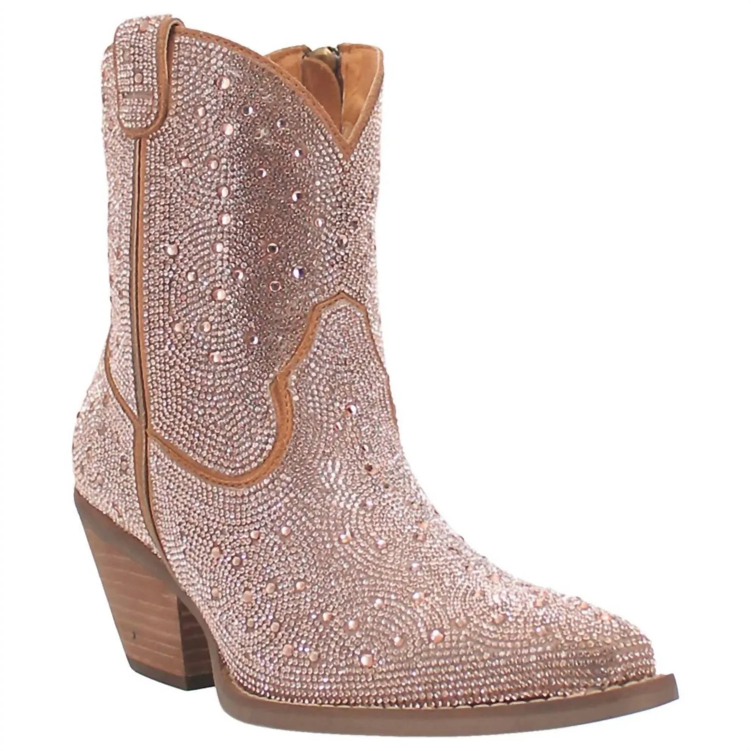 Women's Rhinestone Cowgirl Short Boot In Rose Gold