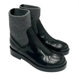 Women's Rib-Cuff Boots In Italian Leather In Black/grey
