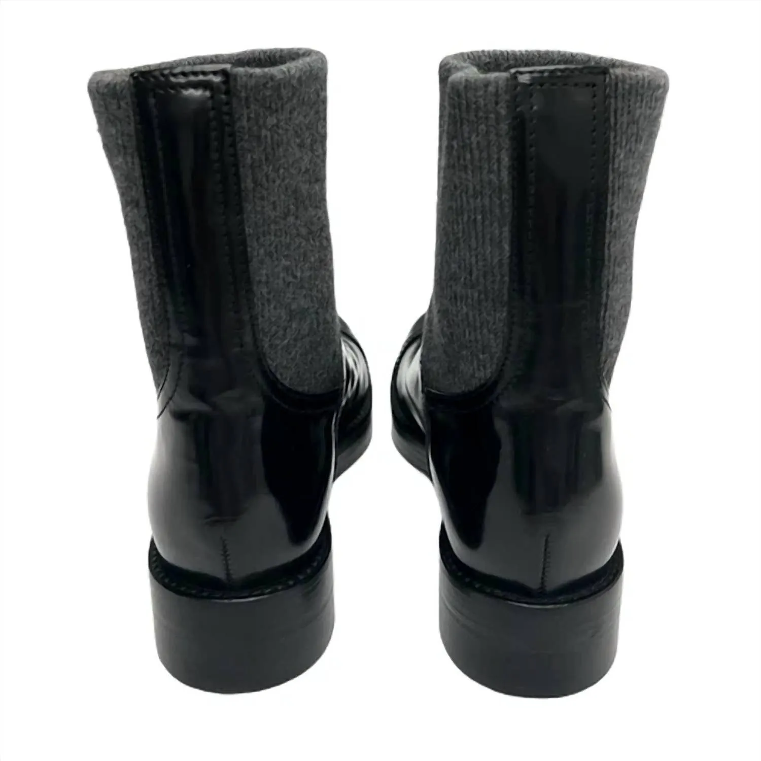 Women's Rib-Cuff Boots In Italian Leather In Black/grey