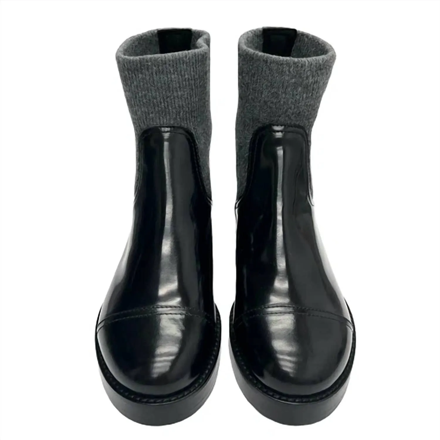 Women's Rib-Cuff Boots In Italian Leather In Black/grey