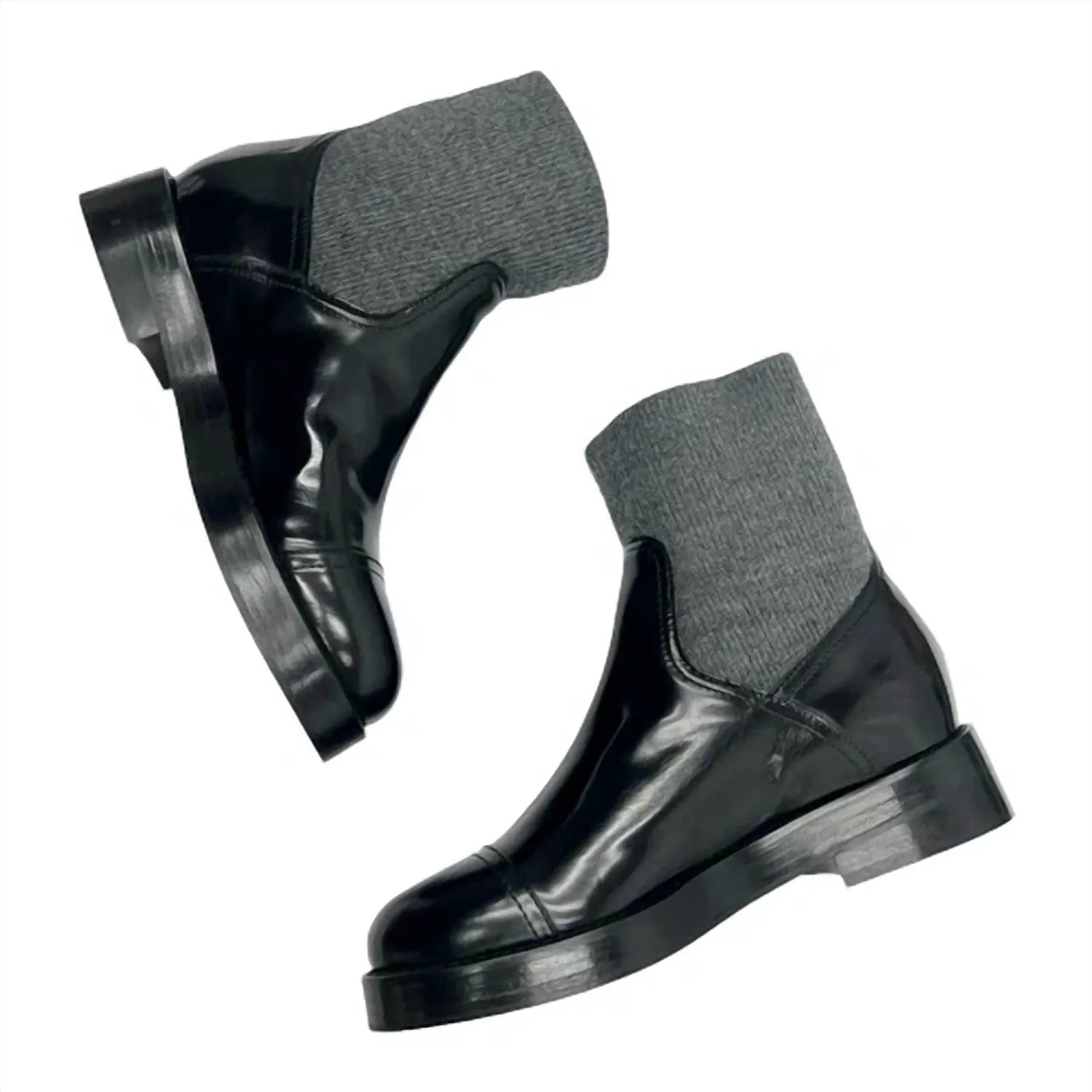 Women's Rib-Cuff Boots In Italian Leather In Black/grey